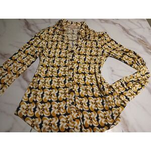 Philosophy Women sz L Satin Button down yellow Floral vintage style Retro Y2K